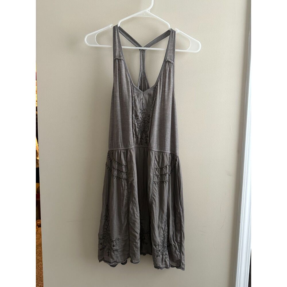 American Eagle Boho Beaded Racerback Dress Taupe Gray 2011 Medium